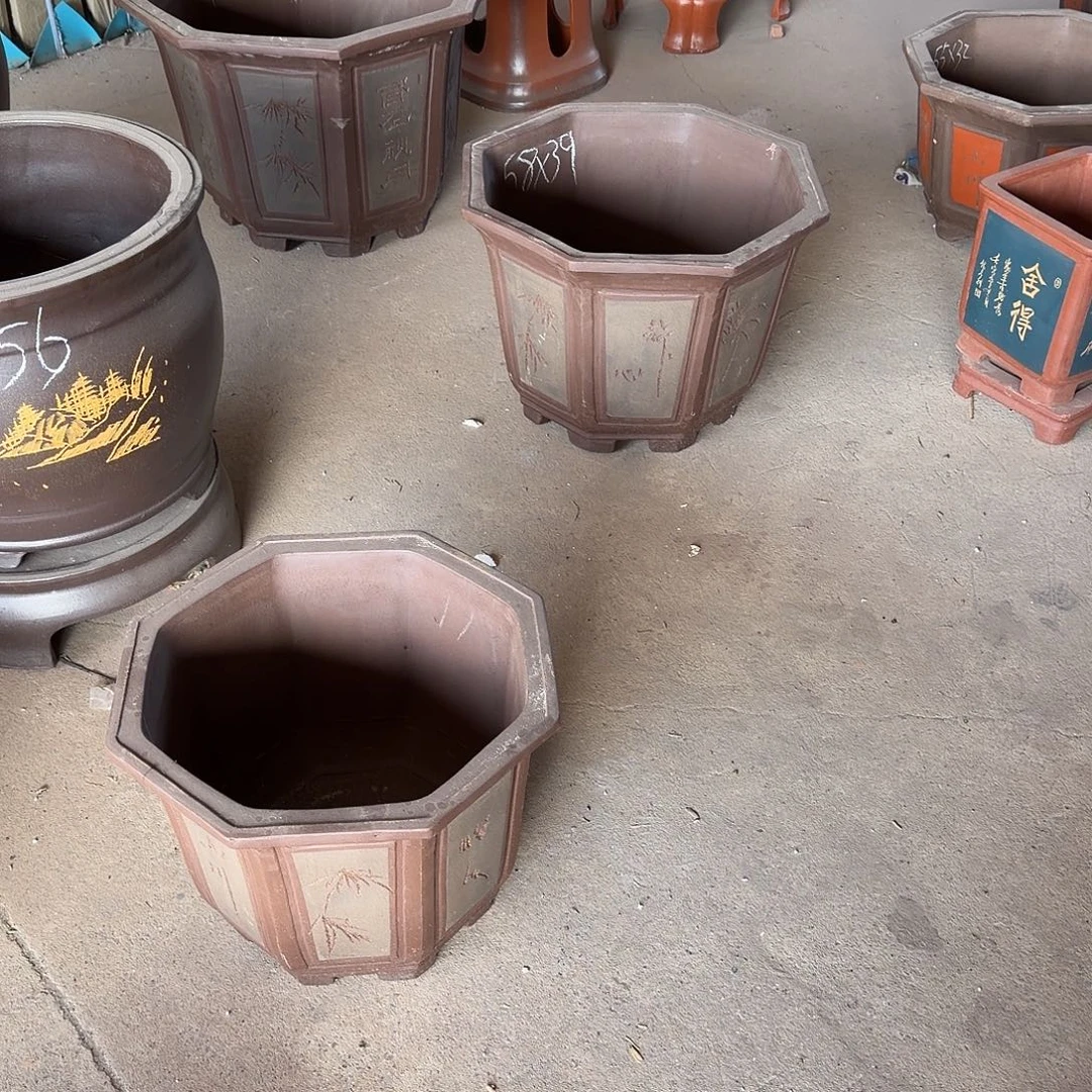 我***了紫砂花盆八角中号加小号灰色