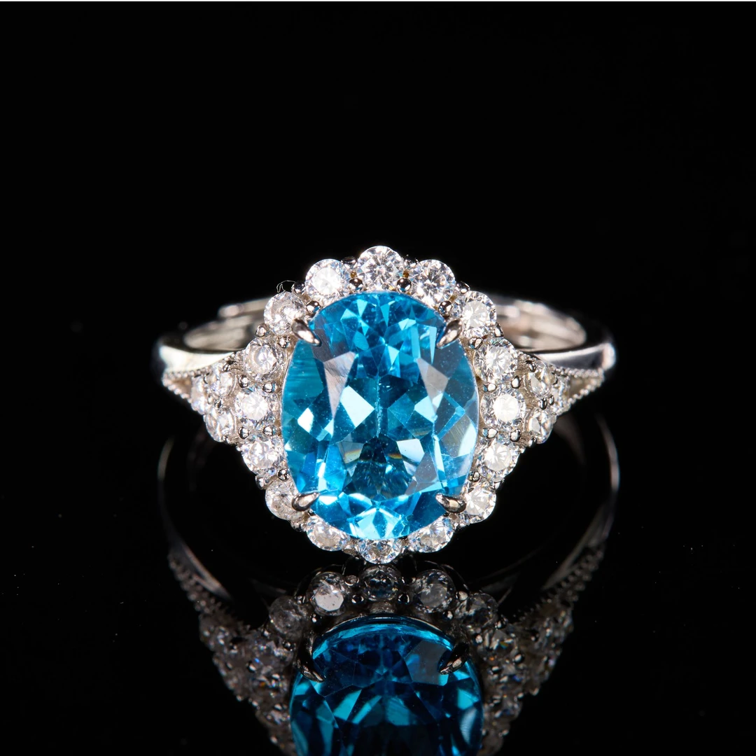 珠宝925银托帕石三石戒指多样性发货