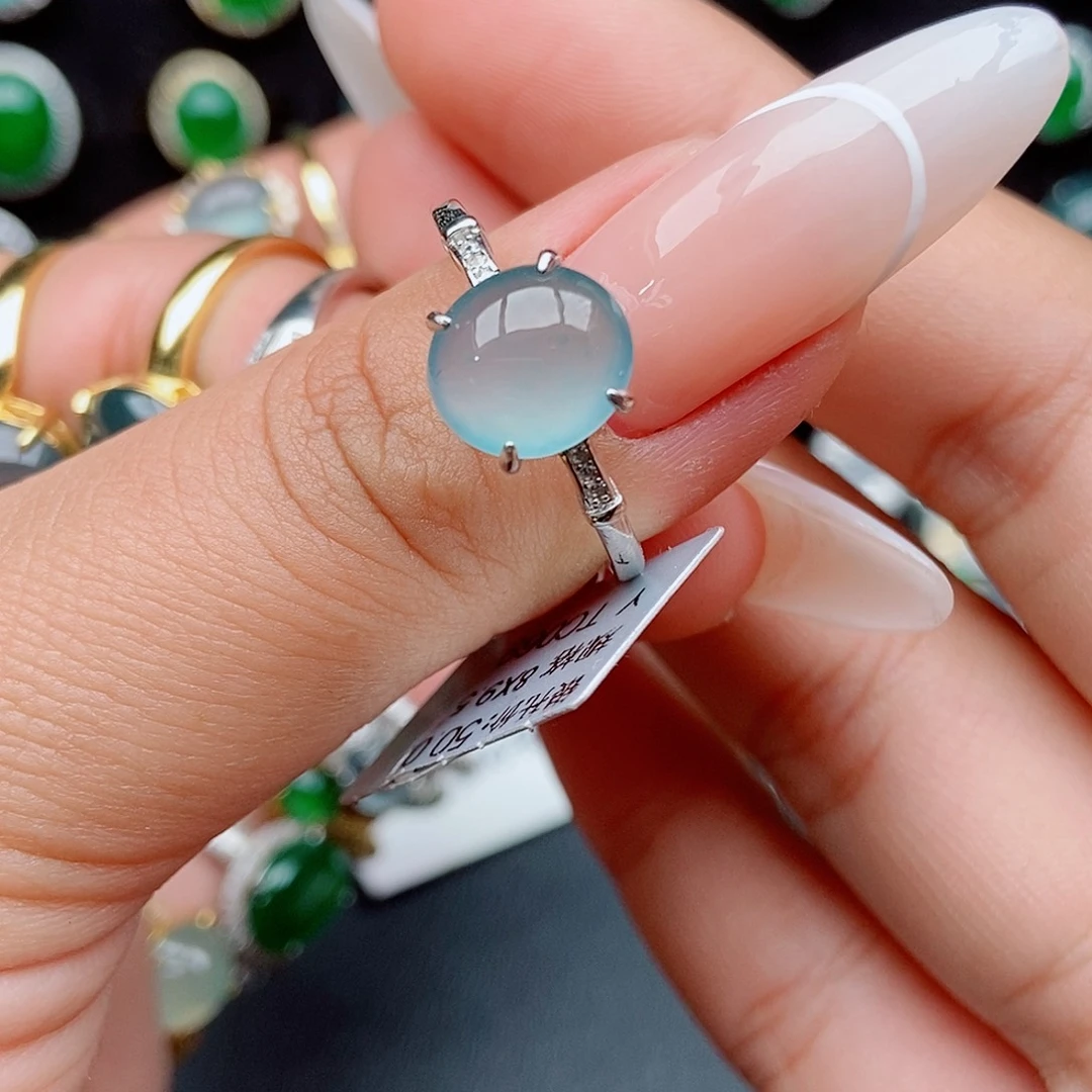 翡翠戒指银S925镶嵌8588