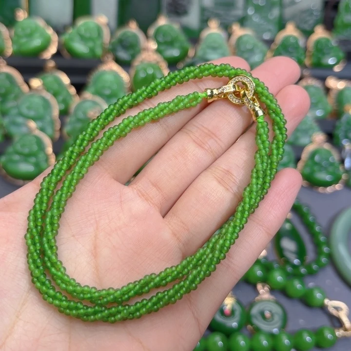 项链未镶嵌和田玉（碧玉）果绿麻花项链