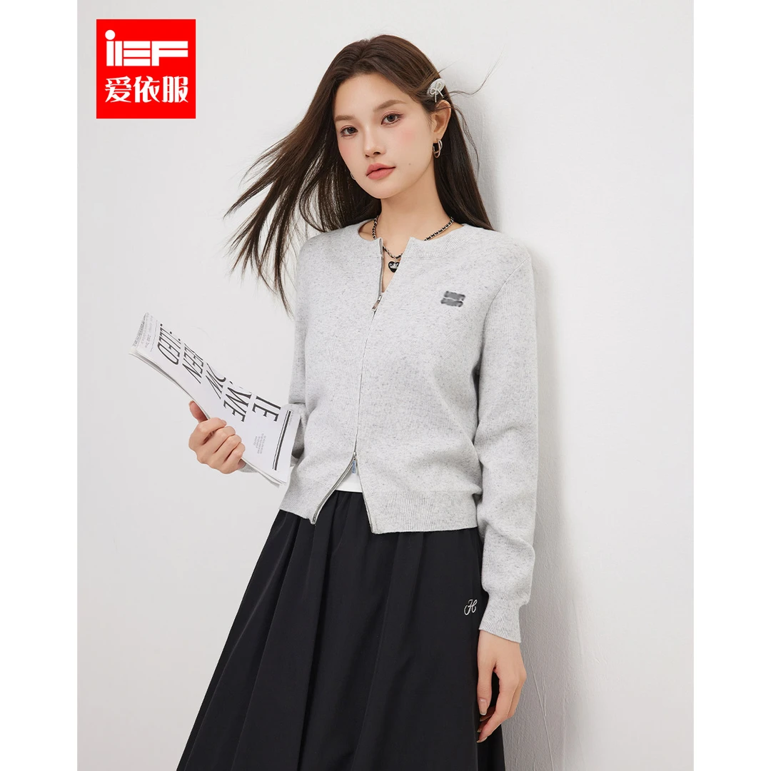 IEF/爱依服2025秋季新款韩版简约纯色文艺知性休闲百搭毛织外套