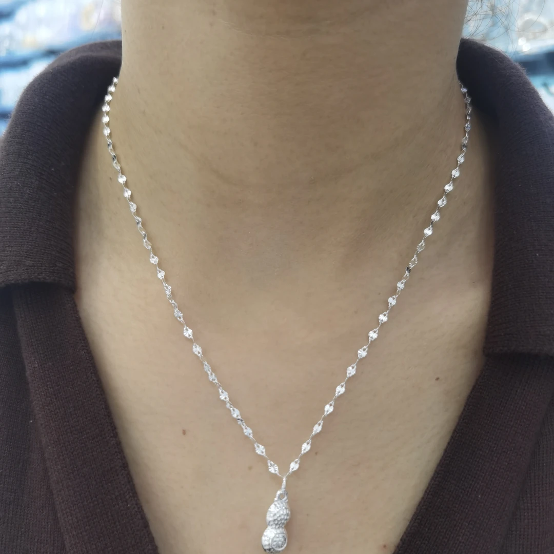 坠链均925银 999.9足银项链搭999足银花生吊坠寓意好事发生