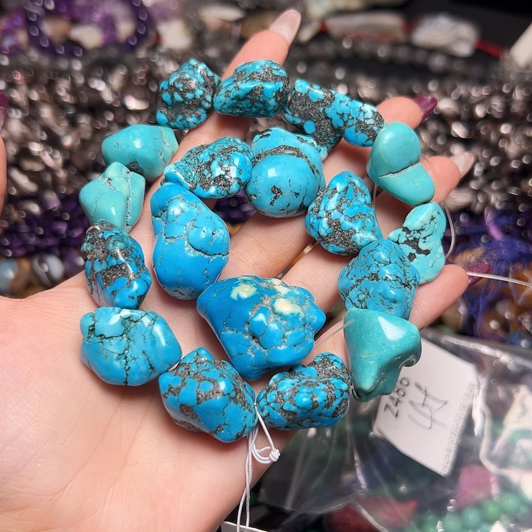 玛瑙/玉髓足银镶嵌珠宝半成品Z486绿松石随形一条