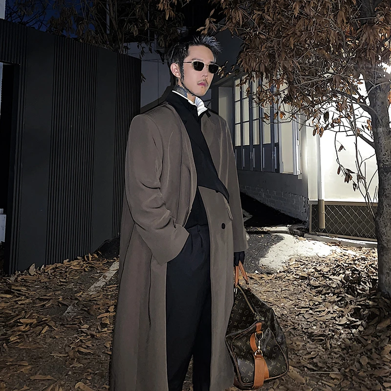 【惠】秋季新款轻熟风长款风衣男潮流雅痞休闲复古过膝薄款大衣