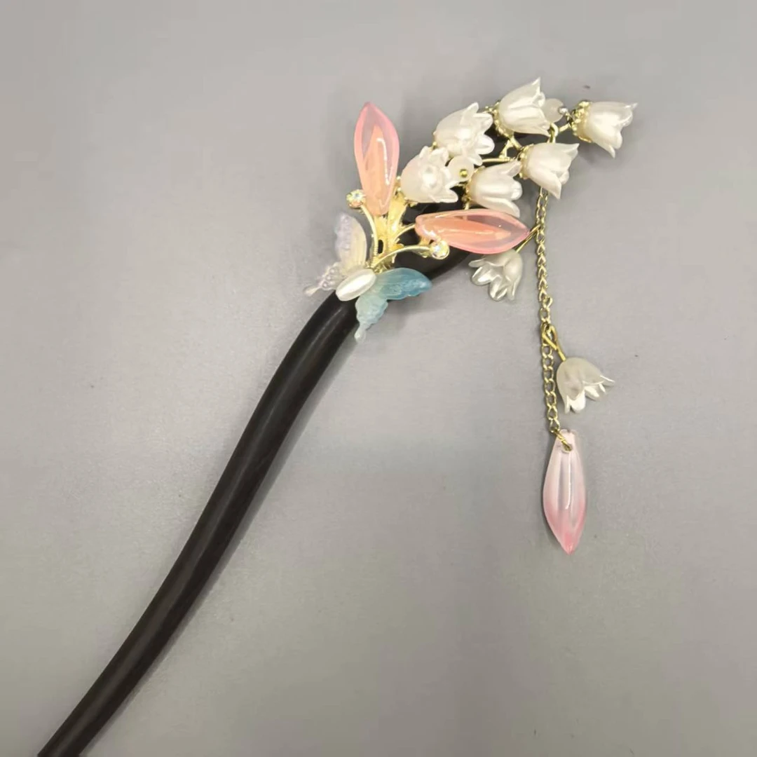 70手工檀木发簪铃兰花