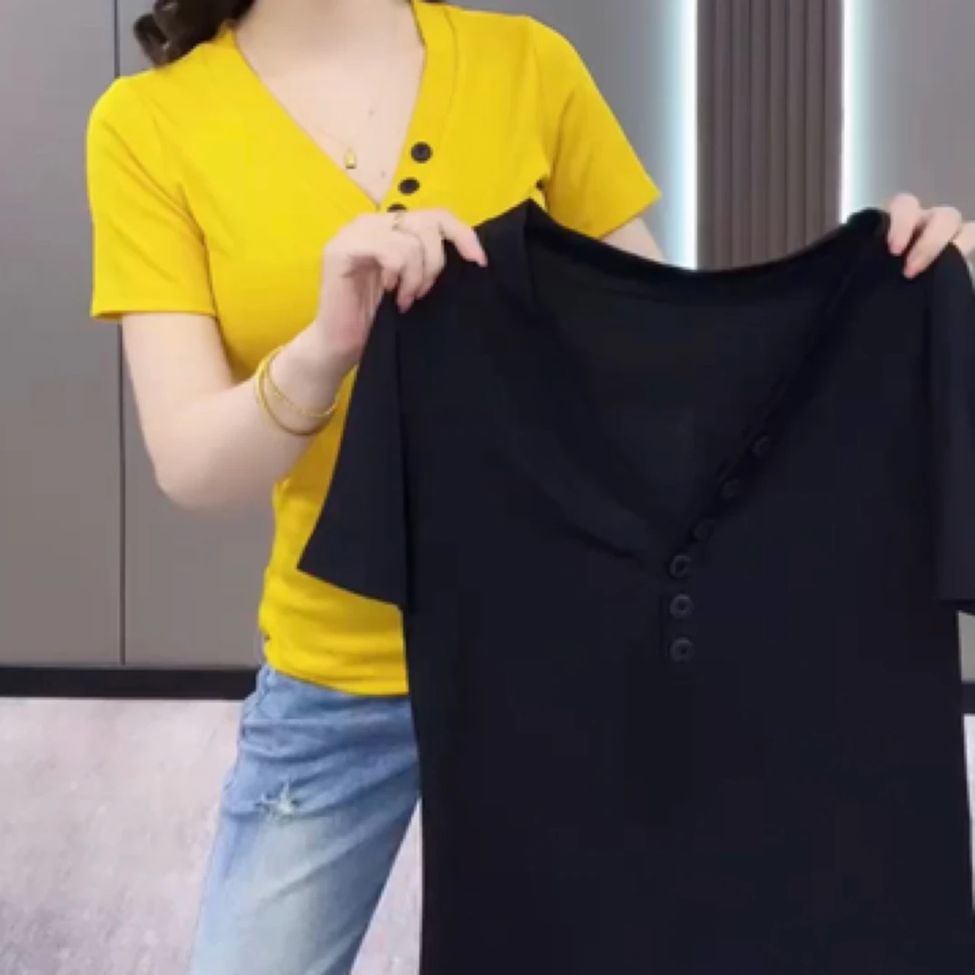 新款时尚V领半袖T桖衫