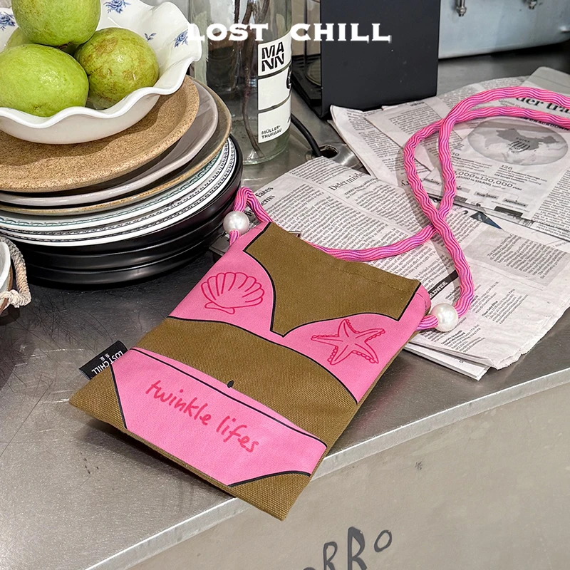 Lost Chill-度假比基尼帆布手机包斜挎粉色涂鸦拍照可爱海星贝壳
