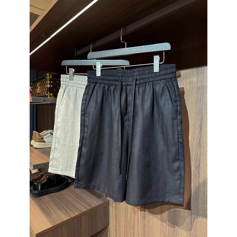莱赛尔天丝亚麻短裤男夏季薄款老钱风轻奢新贵裤子宽松休闲半截裤