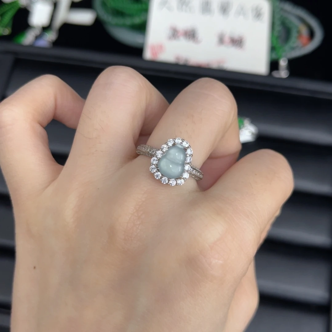翡翠银S925镶嵌戒指葫芦戒指