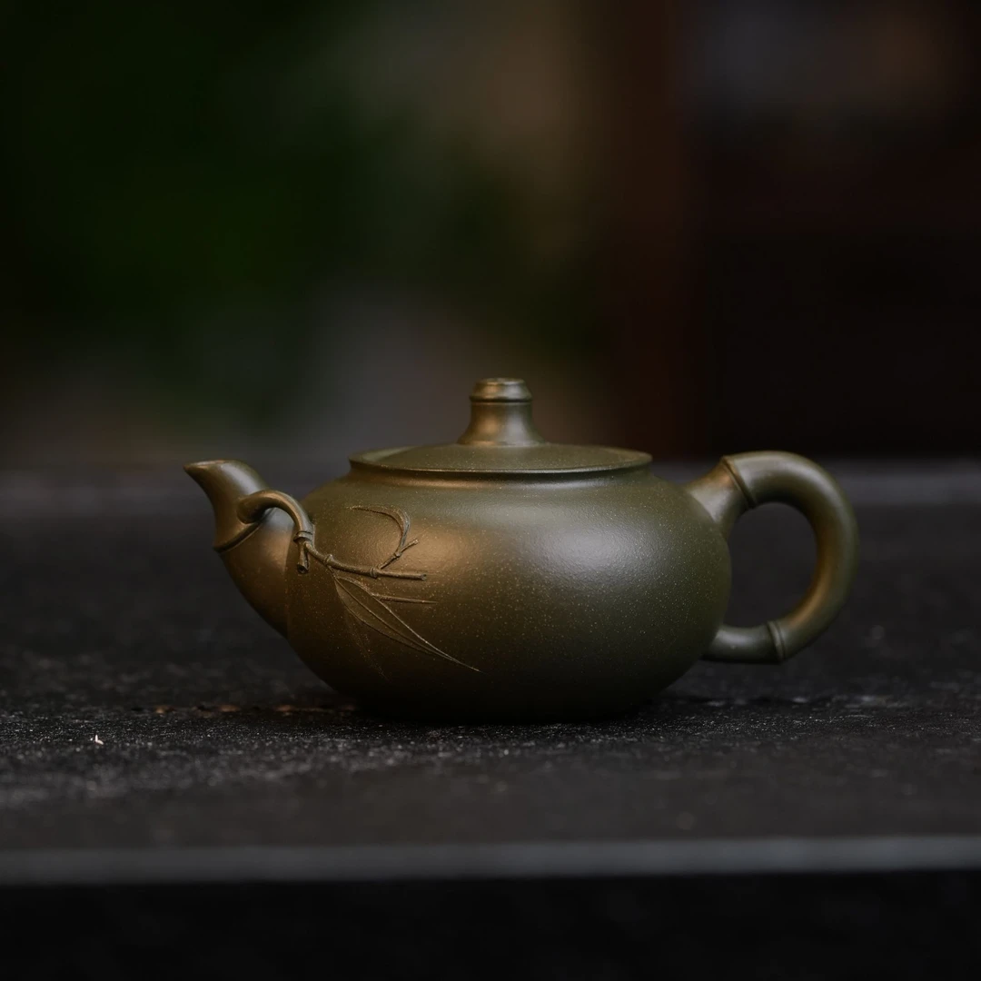 竹韵壶丨 豆青砂泥 许美华 140cc 宜兴原矿紫砂壶