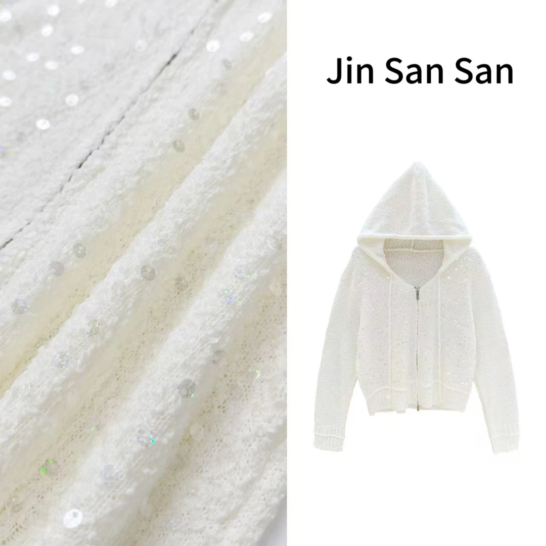 金三三【鸟语花香】2025春季新款时尚气质亮片毛衣帽衫H1257