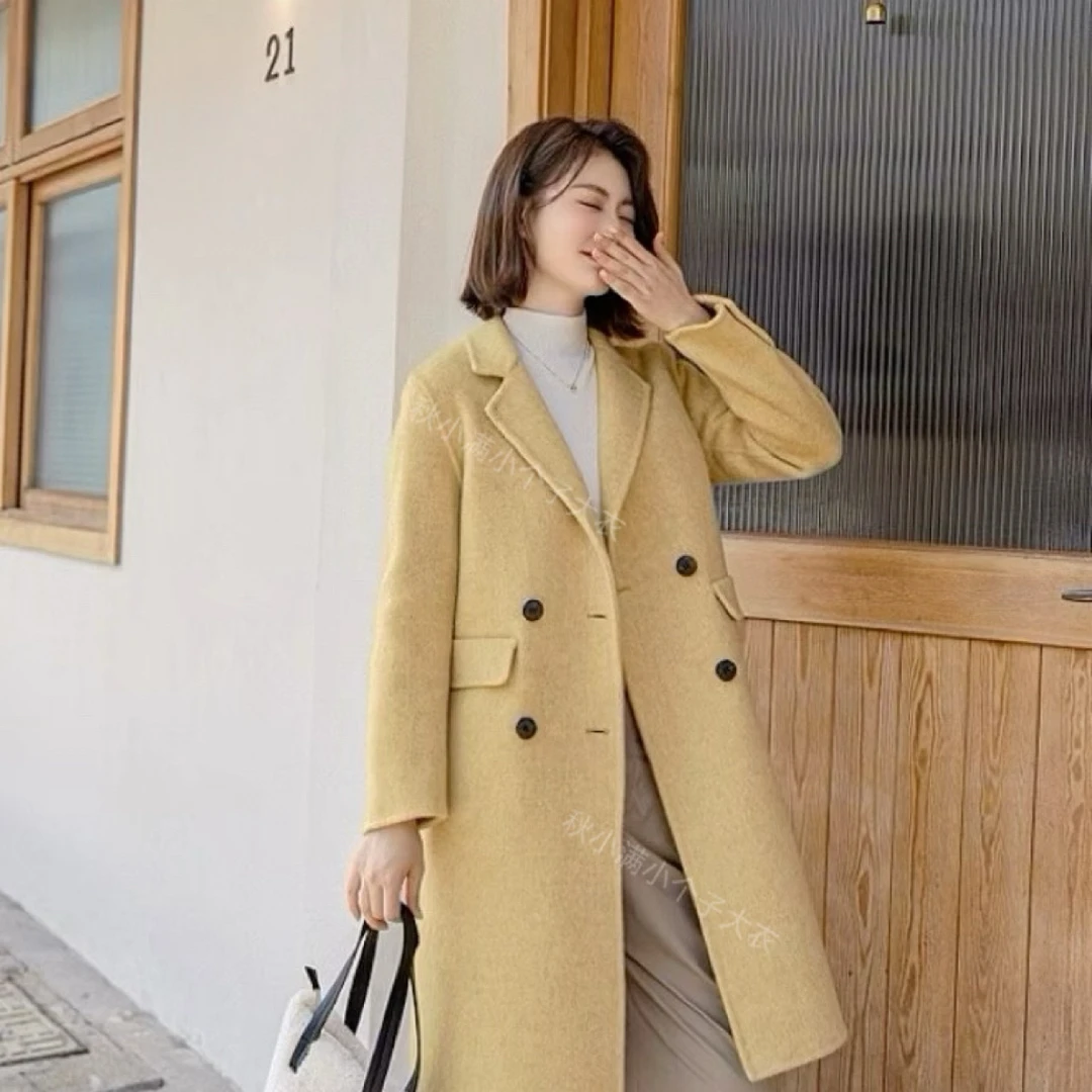 【小蓝严选】小个子中长款显瘦气质双面呢羊毛大衣2506