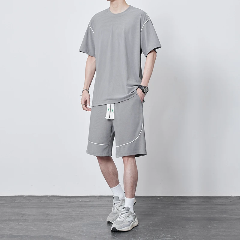 Mexican/稻草人2025新款男士休闲套装夏季跑步冰丝短袖T恤短裤潮