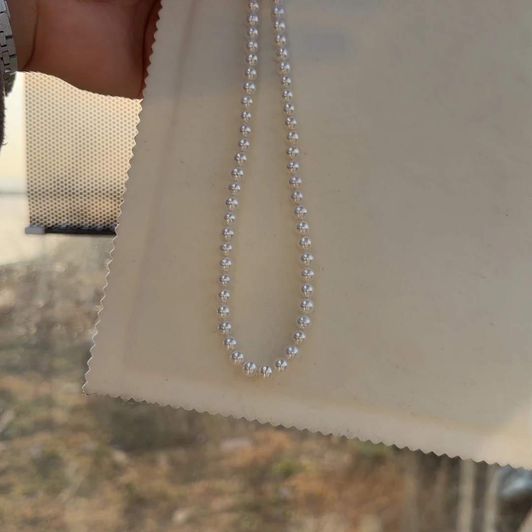 银S925镶嵌淡水珍珠颈饰6-7无核极光镜面无暇炫彩冷白