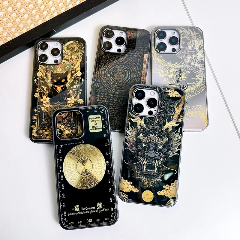 【汇魔法】国潮风系列大框玻璃壳适用于苹果16promax15简约手机壳