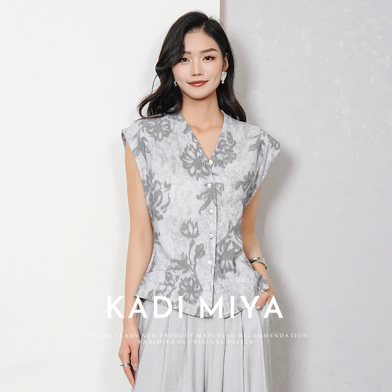 KADIMIYA【草色亚麻】亚麻衬衫老钱风高级收腰高级轻奢衬衣女无袖