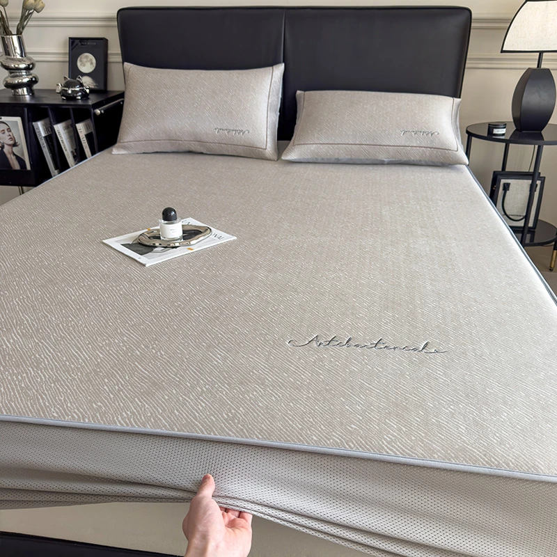 水星家纺适用高端深睡冰丝席床笠三件套夏季空调席可水洗凉感软席