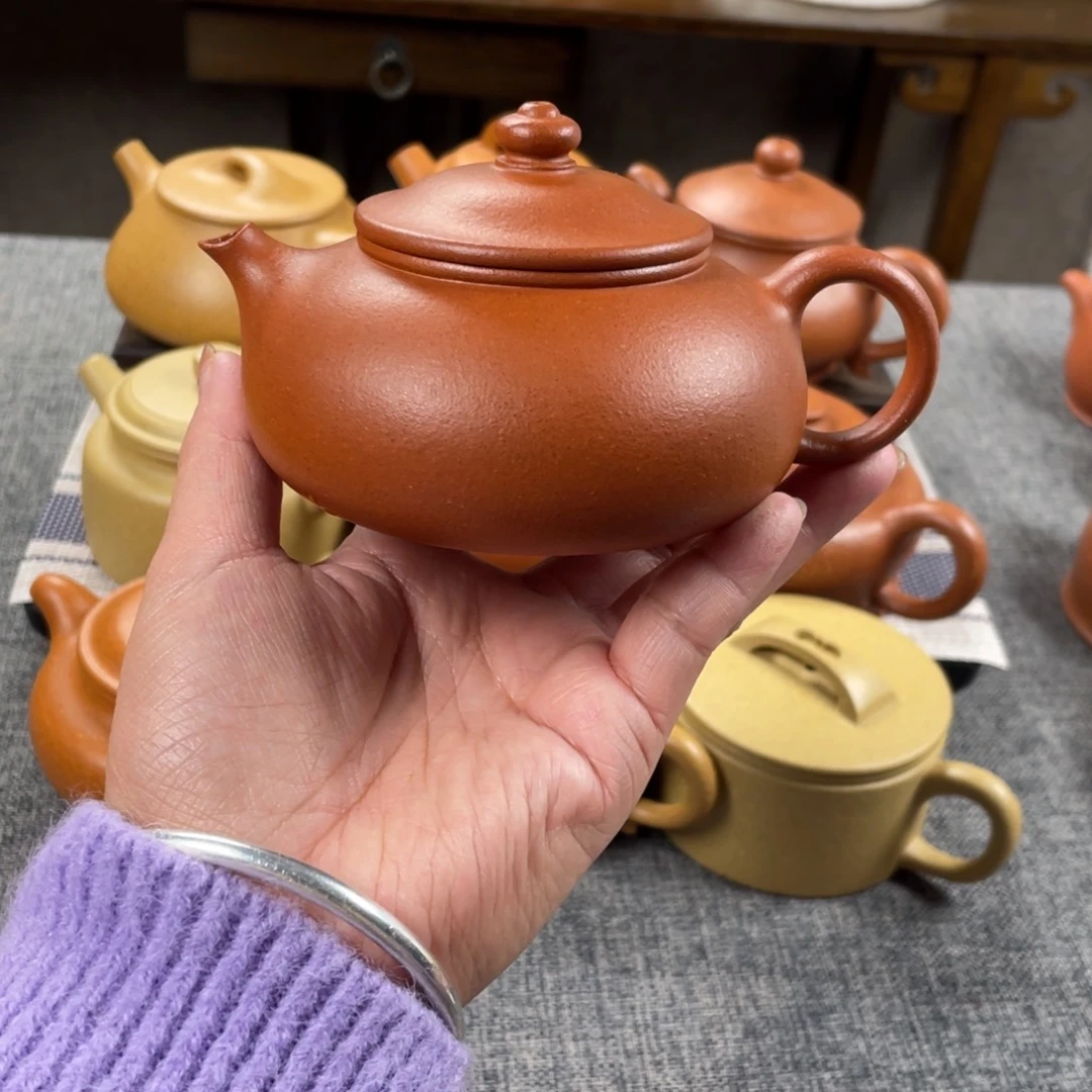 紫砂茶壶红降寒江全手纯红40目200