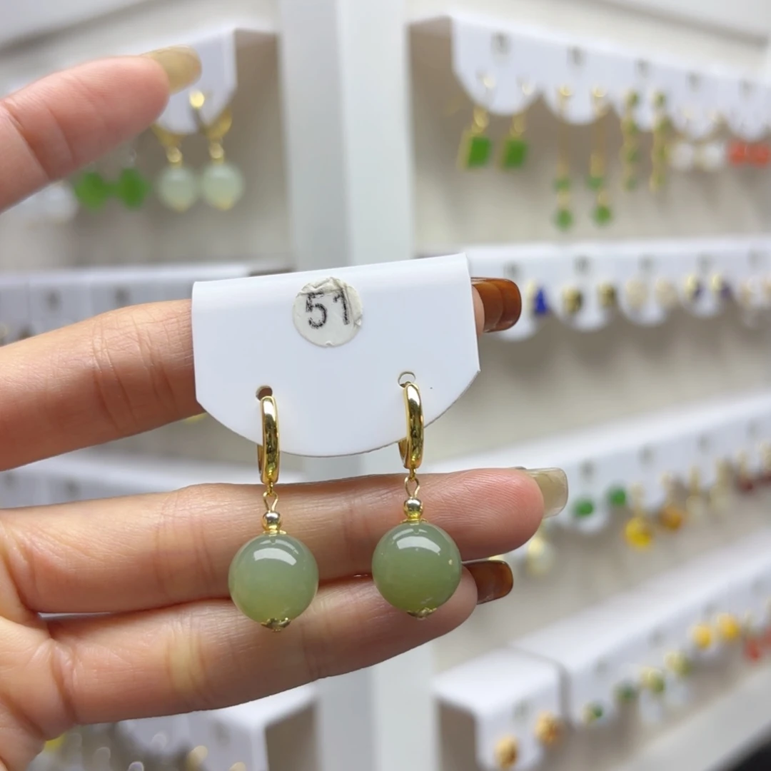 银S925镶嵌和田玉耳饰