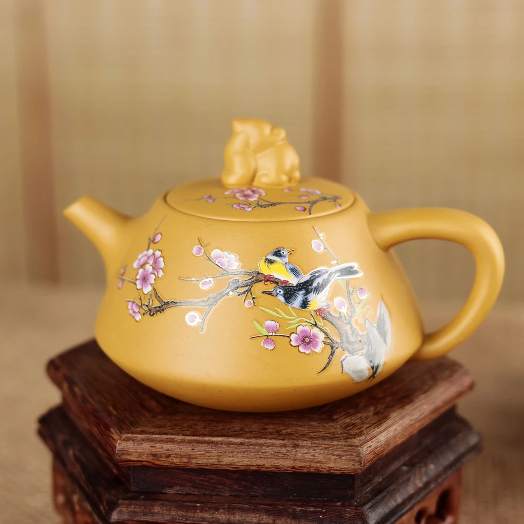 原矿黄段泥喜上眉梢瑞兽石瓢凤鸣壶（卢美对）