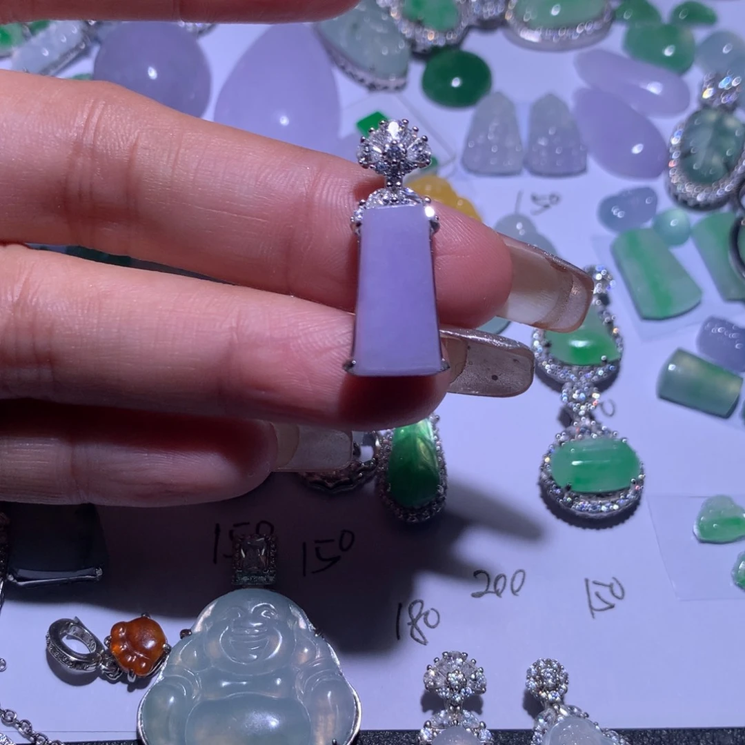 翡翠银S925镶嵌吊坠(不含链)裸石