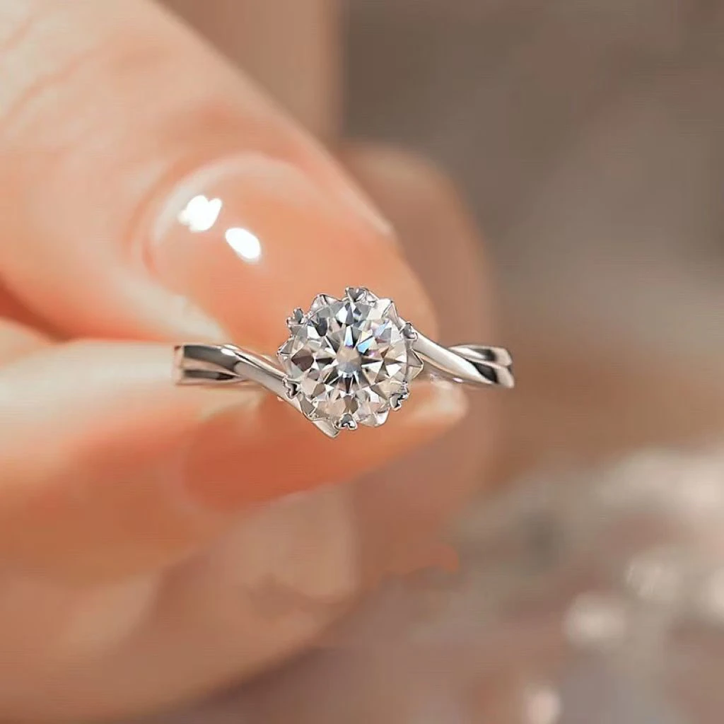 925银莫桑石戒指 【光扭雪花】0.5ct-2.0ct女款求婚