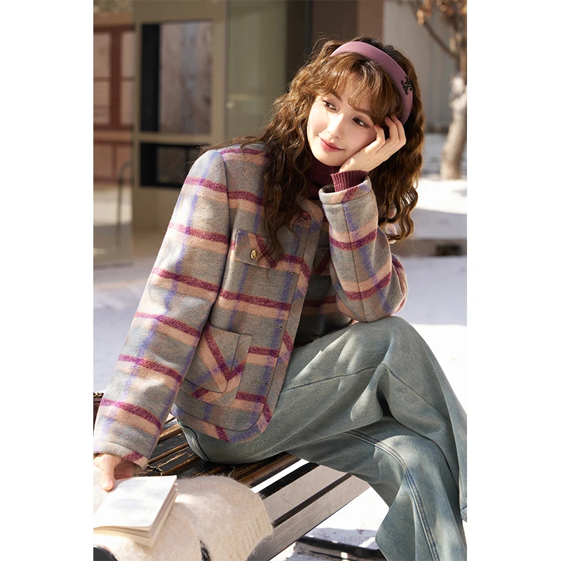 【年末大促】谜秀新品千金风毛呢春秋小香风短外套女夹棉加厚上衣女