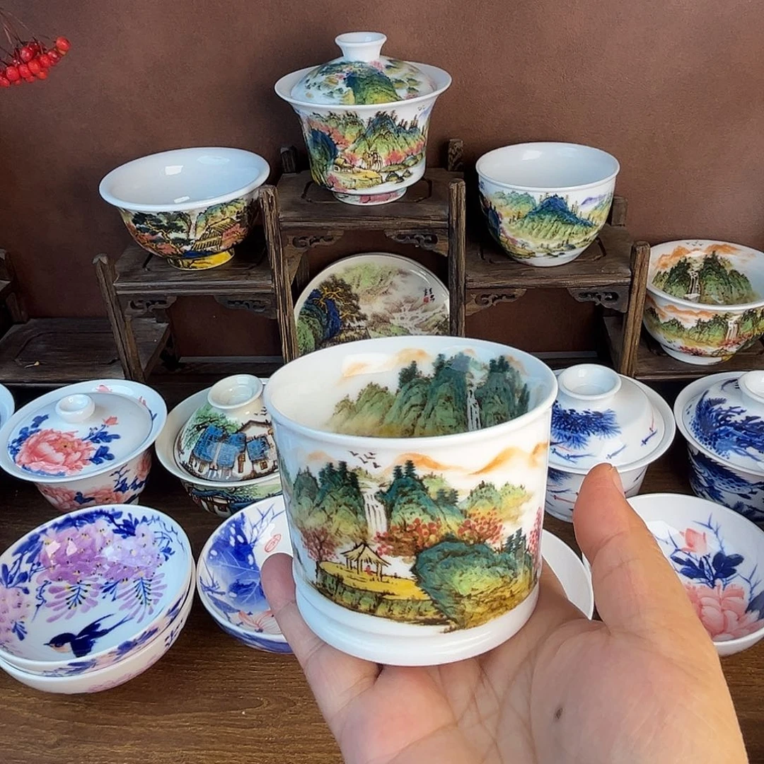 忠意堂釉下彩五彩山水