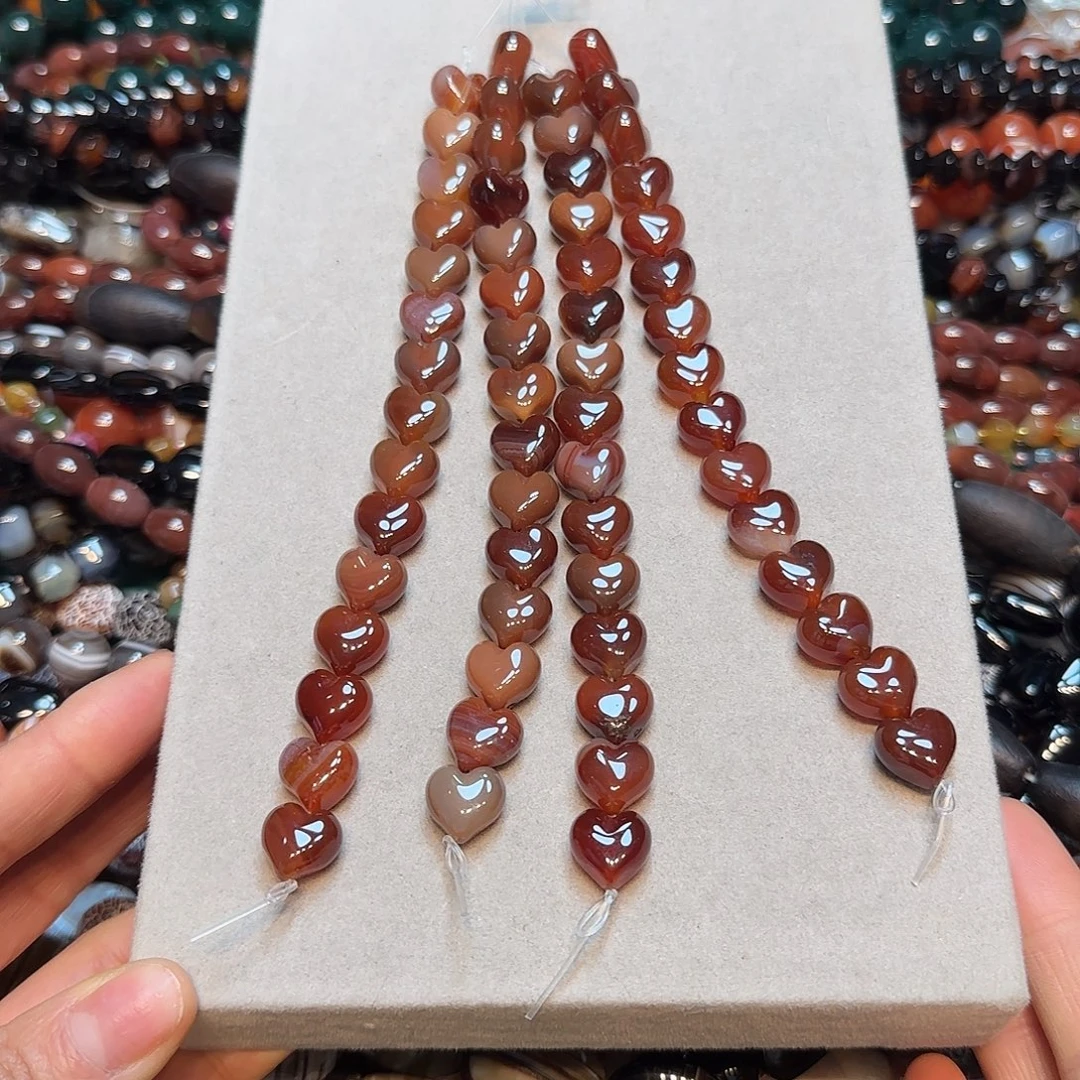 玛瑙/玉髓合金珠宝半成品12mm正红玛瑙屁桃爱心一条