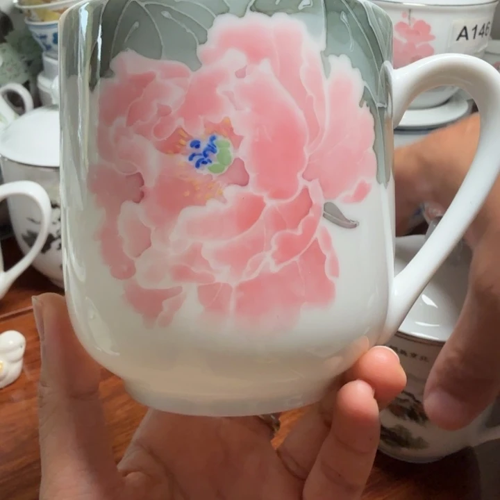 醴陵手绘花卉缺盖杯水杯