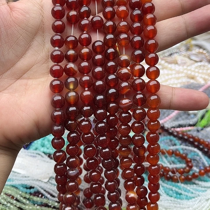 玛瑙/玉髓未镶嵌珠宝半成品2条8mm红玛瑙