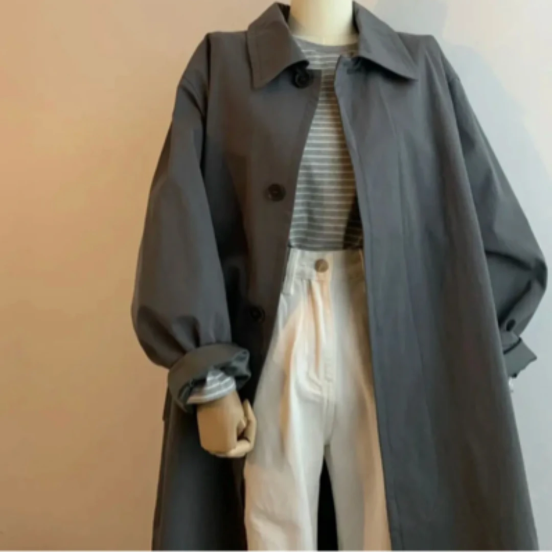 宽松长款风衣 简单大气