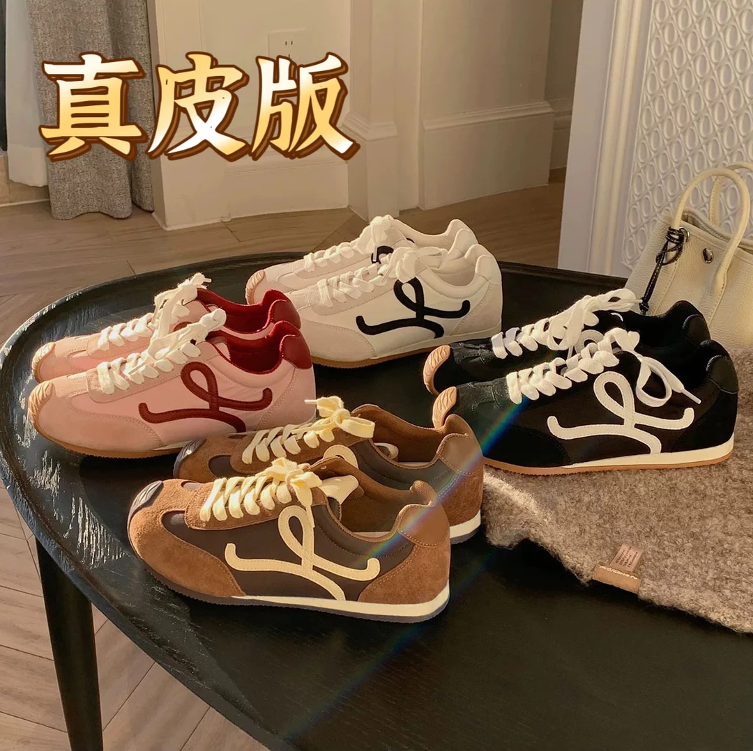 真皮版一博同款不对称大头鞋老钱风拼色系带丑萌内增高阿甘德训鞋