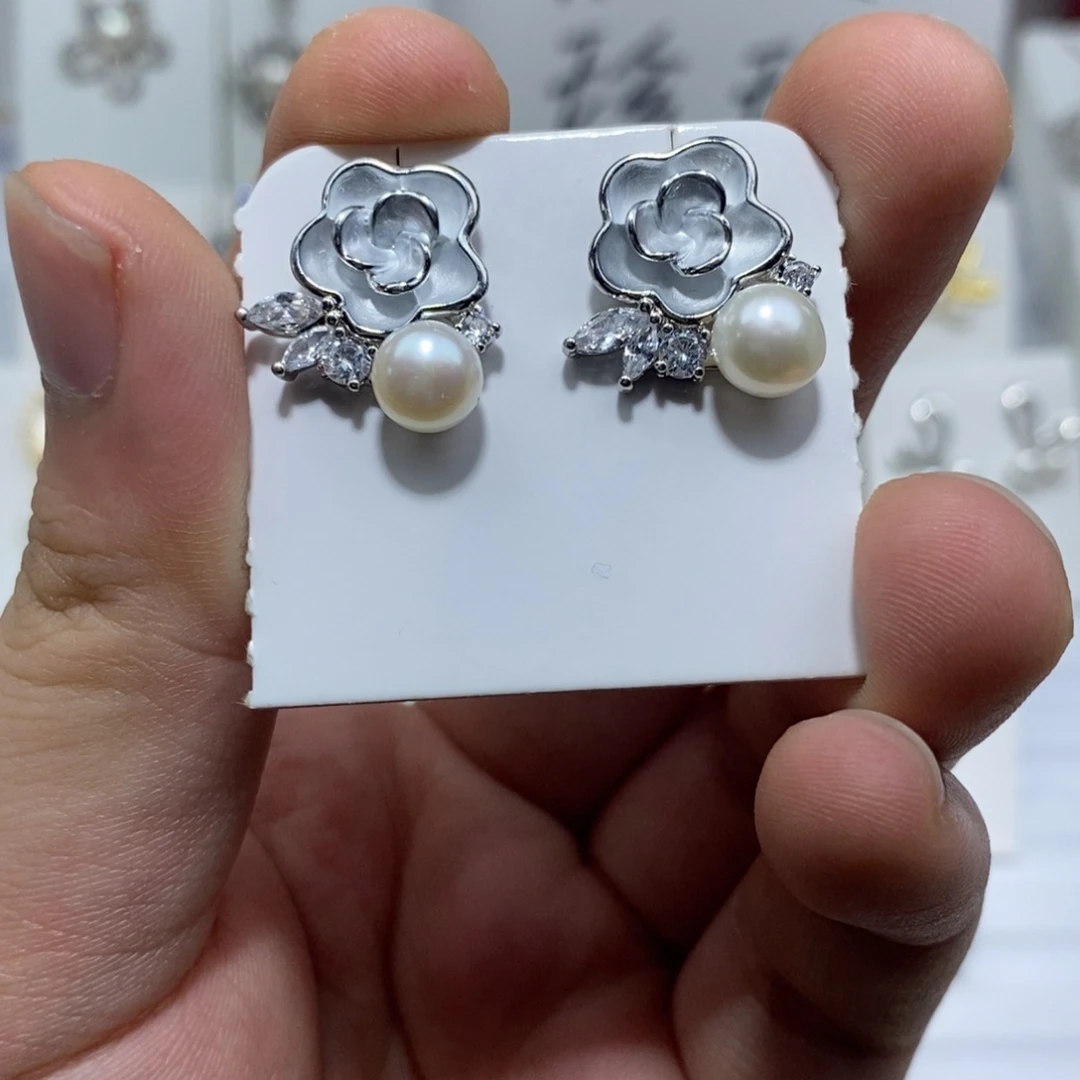 淡水珍珠耳饰银S925镶嵌