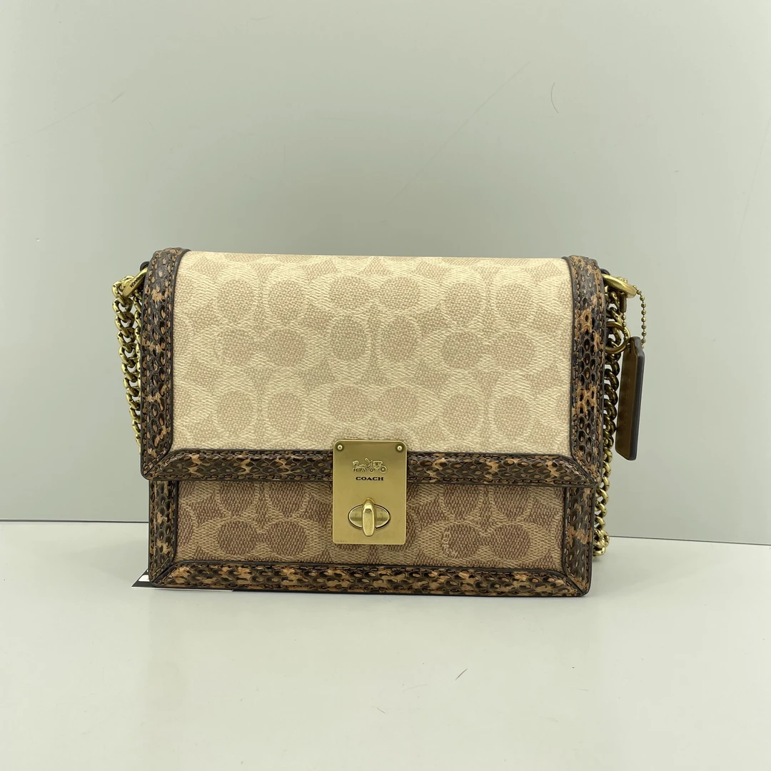 95新 COACH/蔻驰 hutton老花拼蛇纹链条包 22*16*6cmE031501