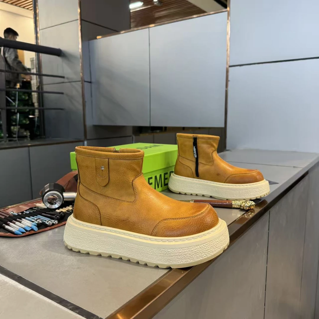 冬季中帮拉链加绒保暖厚底潮流韩版休闲男鞋大黄靴靴子秋冬百搭
