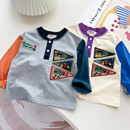 日系童装25秋新款男女儿童装卡通插画长袖