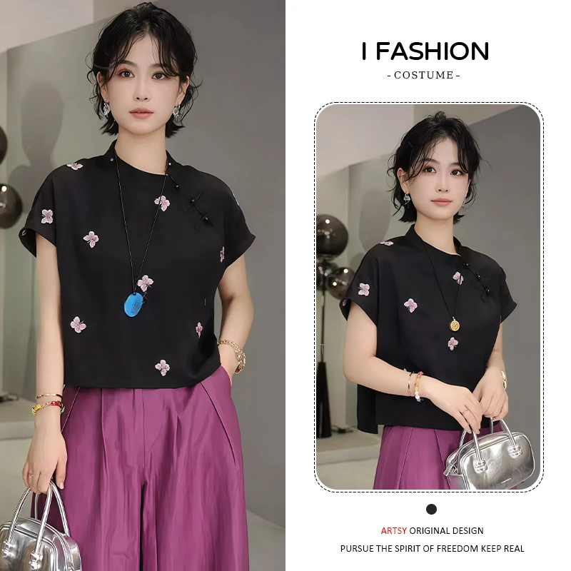 小个子时尚气质套装女2025夏季新款宽松显瘦百搭上衣阔腿裤两件套