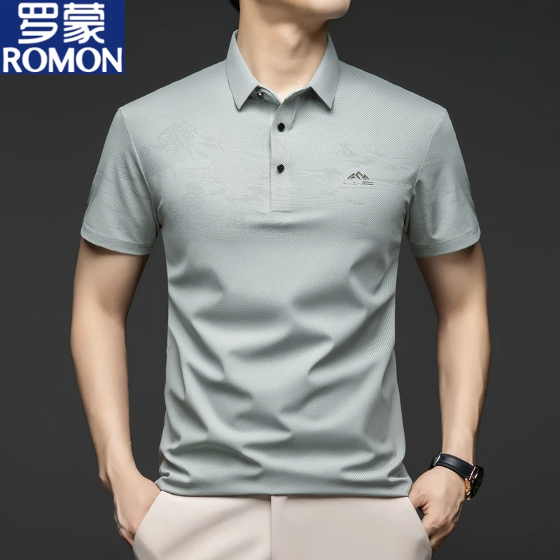 【桑蚕丝+冰氧丝】罗蒙夏季凉爽polo衫男透气翻领亲肤柔中国风短袖