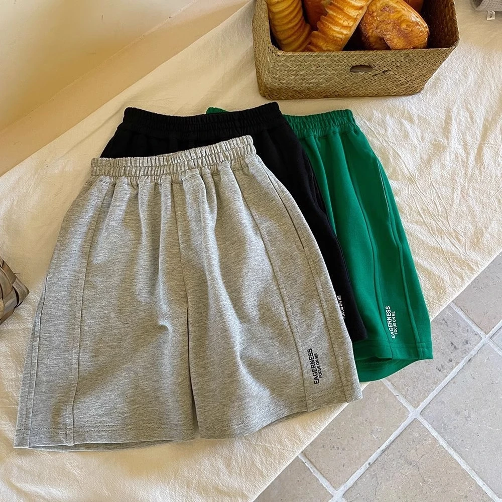 男童女童休闲裤运动短裤五分裤纯色字母印花2025夏装新款儿童中裤