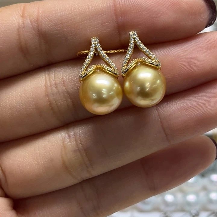 银S925镶嵌耳饰海水珍珠10-11mm46号