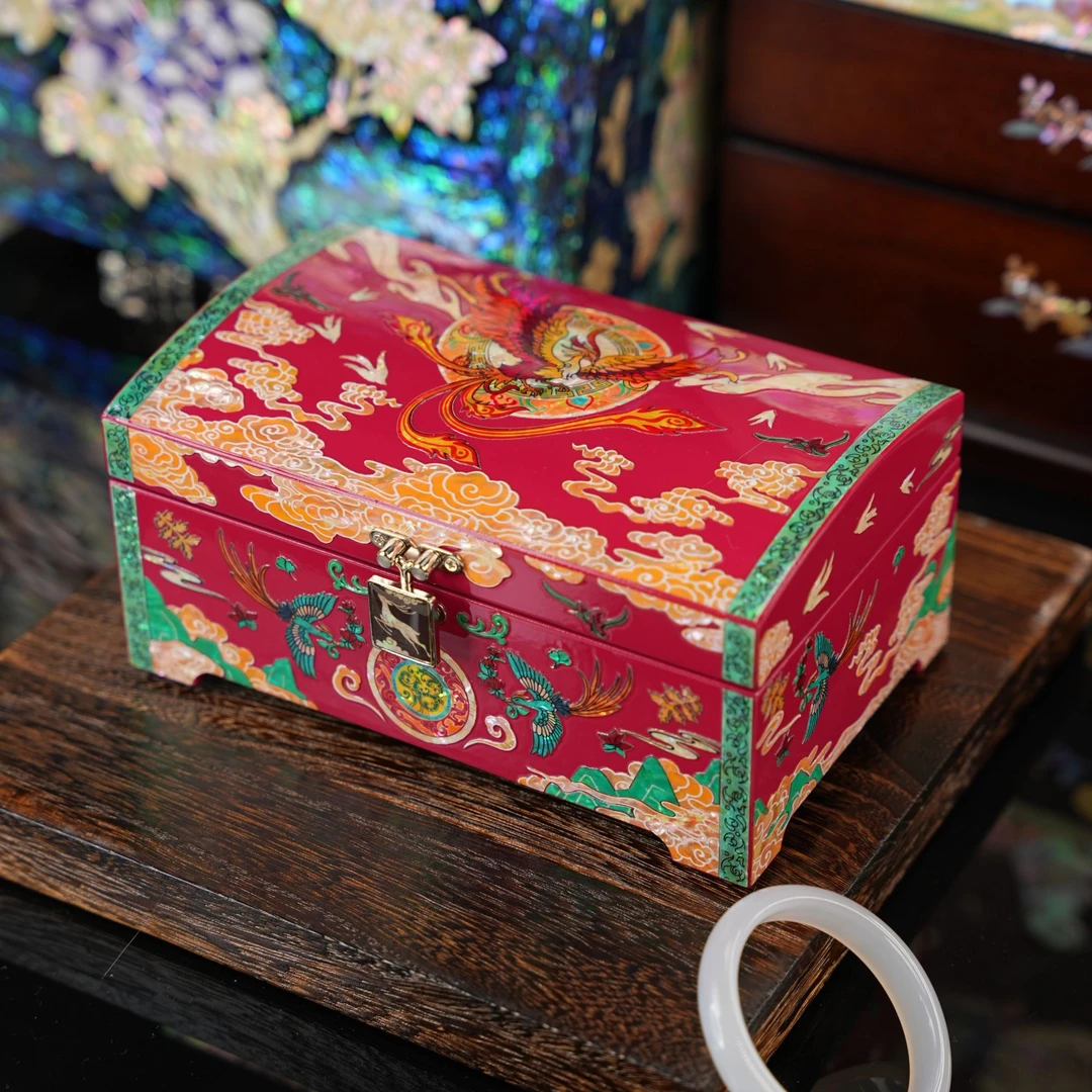 螺钿工艺有凤来仪翻盖精致礼物项链首饰盒