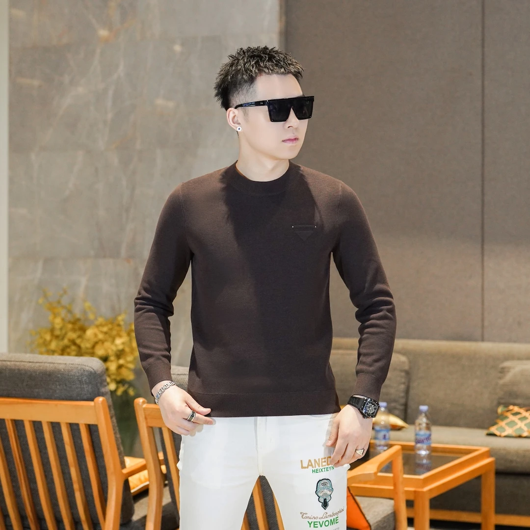 男士潮牌新款轻奢羊毛混纺针织毛衣男装圆领时尚修身毛衣GL98907