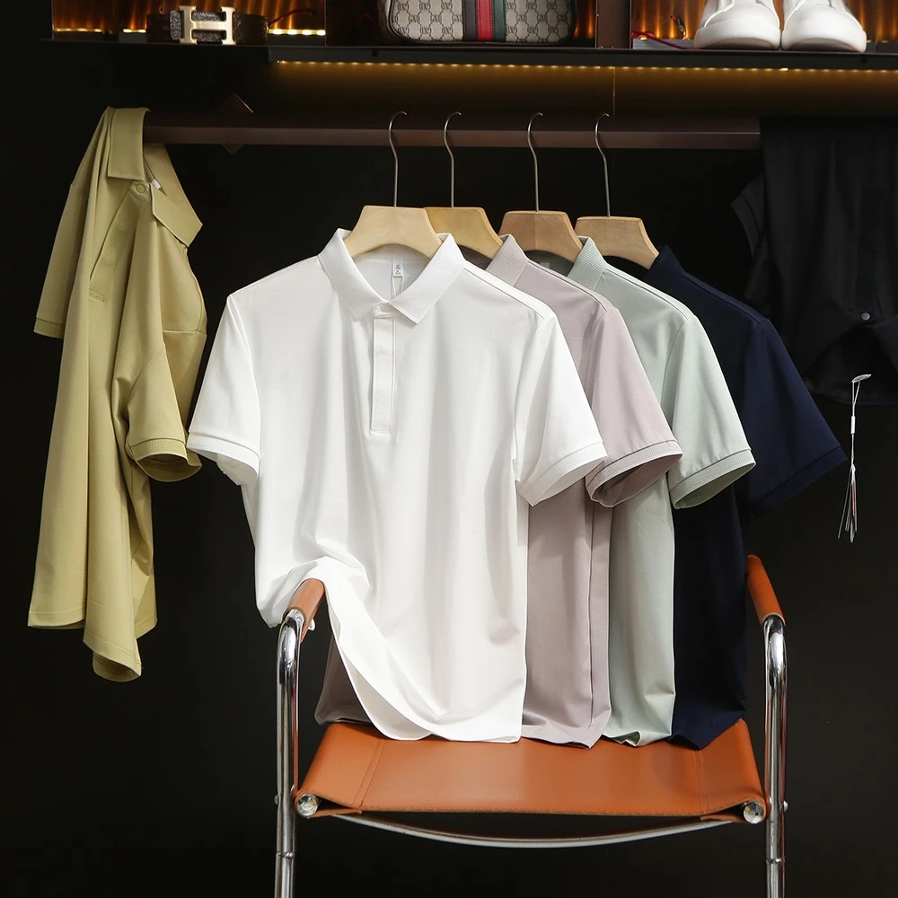 桑蚕丝混纺精纱珠地棉夏季新款男士简约商务休闲POLO衫短袖T体恤