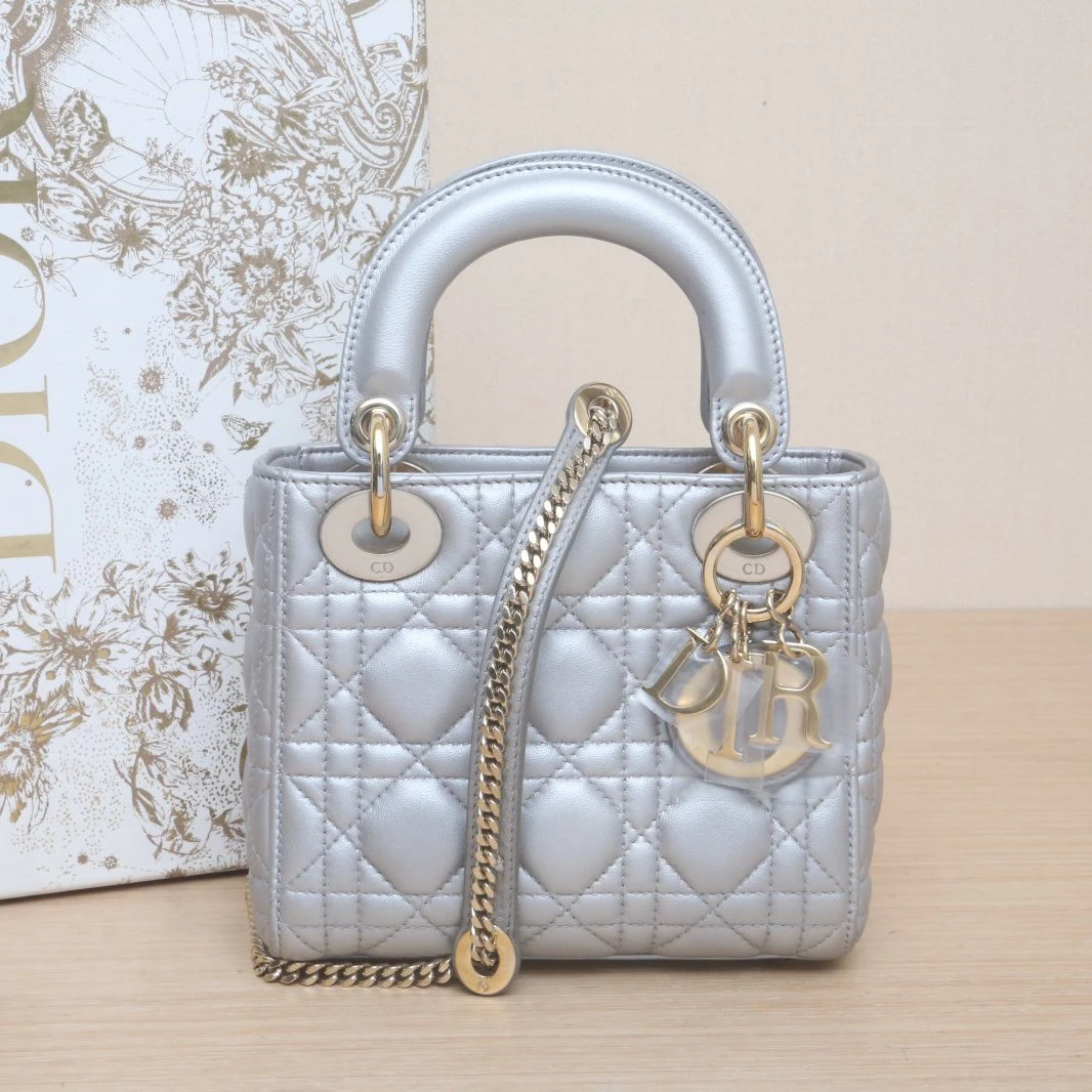 95新 DIOR/迪奥 【娇】戴妃单肩包 三格皮革S 金扣2016 P205844262
