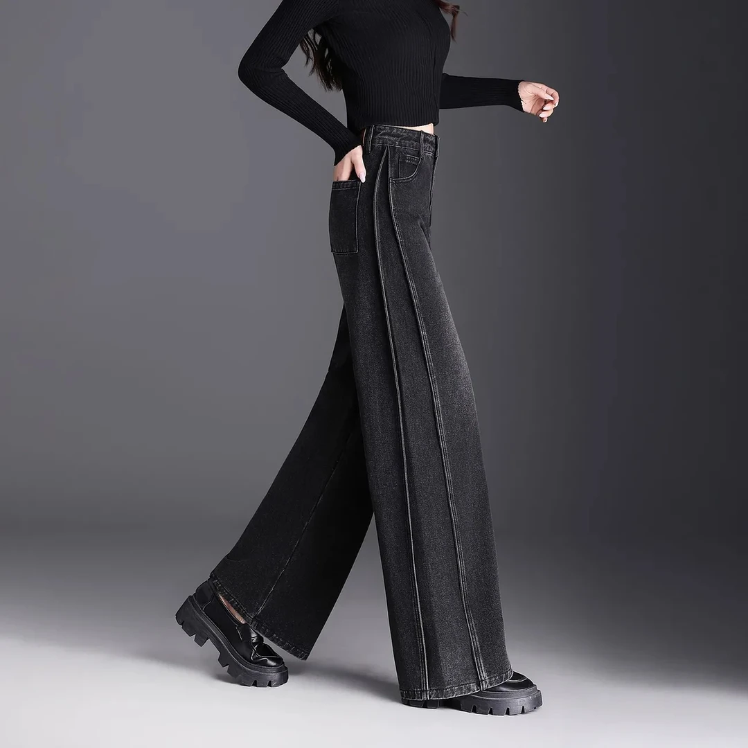 黑灰色牛仔裤女2026秋冬新款百搭宽松显瘦高街风直筒裤高腰阔腿裤