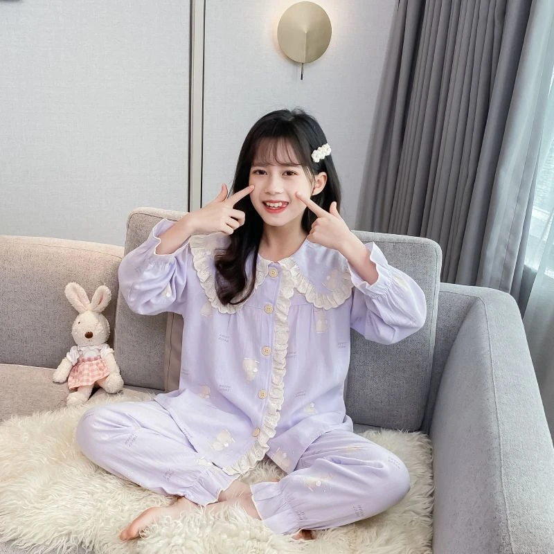 可爱甜美卡通米粒兔A类全棉家居服2025秋季新款儿童睡衣套装女童