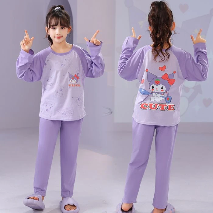 库洛米儿童卡通长袖宽松睡衣套装春秋季女童薄款透气中大童家居服