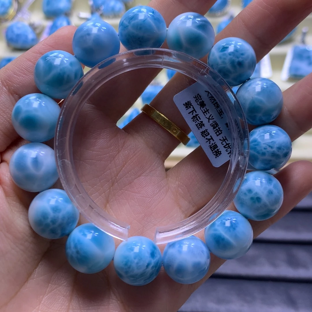 针钠钙石（海纹石）未镶嵌手串14+手串色差略异