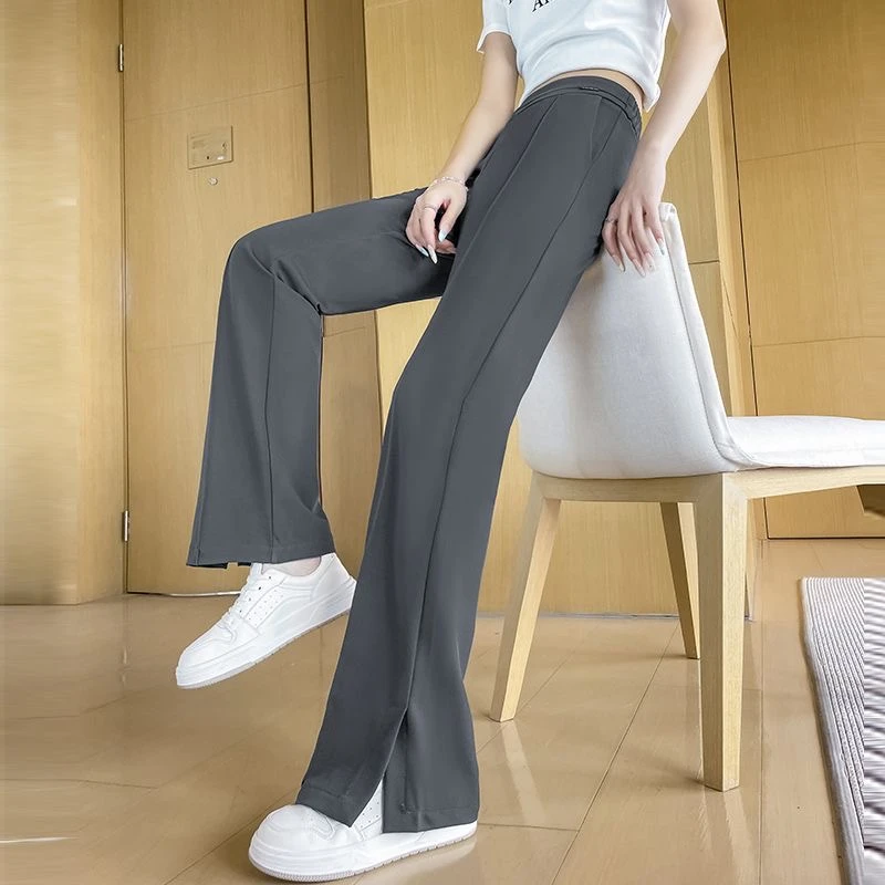 微喇裤夏季薄款冰丝女2025新款高腰显瘦小个子阔腿开叉西装喇叭裤